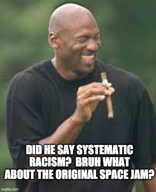Systematic WHAT? - rohb/rupe | DID HE SAY SYSTEMATIC RACISM?  BRUH WHAT ABOUT THE ORIGINAL SPACE JAM? | image tagged in mj,jordan,bron,lebron,michael jordan | made w/ Imgflip meme maker