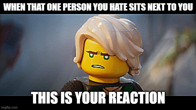Someone you hate sits next to you | WHEN THAT ONE PERSON YOU HATE SITS NEXT TO YOU; THIS IS YOUR REACTION | image tagged in ninjago | made w/ Imgflip meme maker