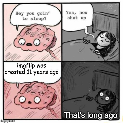 Didn't expect it to be so long ago | imgflip was created 11 years ago; That's long ago | image tagged in hey you going to sleep | made w/ Imgflip meme maker