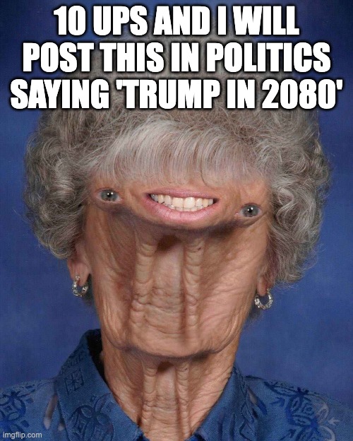 10 UPS AND I WILL POST THIS IN POLITICS SAYING 'TRUMP IN 2080' | image tagged in idk,politics | made w/ Imgflip meme maker