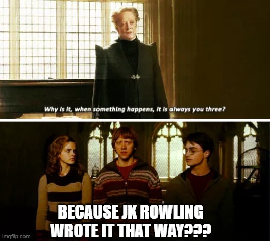 Always you three | BECAUSE JK ROWLING WROTE IT THAT WAY??? | image tagged in always you three | made w/ Imgflip meme maker