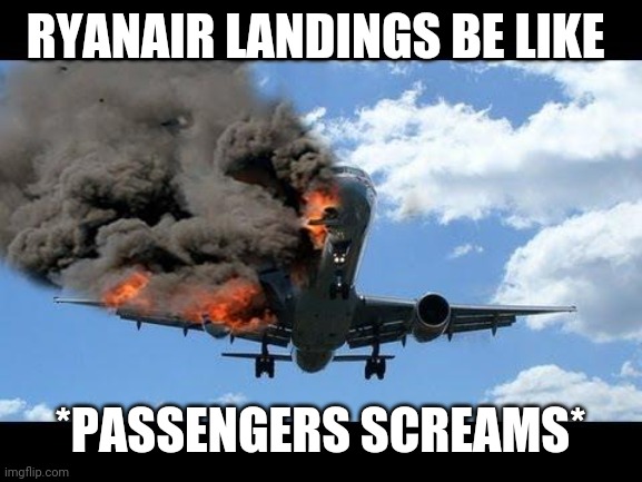 plane crash | RYANAIR LANDINGS BE LIKE; *PASSENGERS SCREAMS* | image tagged in plane crash | made w/ Imgflip meme maker