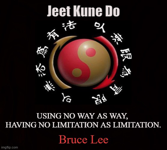 KUNG FU | Jeet Kune Do; USING NO WAY AS WAY, 
HAVING NO LIMITATION AS LIMITATION. Bruce Lee | image tagged in bruce lee,kung fu,taoist,jeet kune do,martial arts,dragon | made w/ Imgflip meme maker