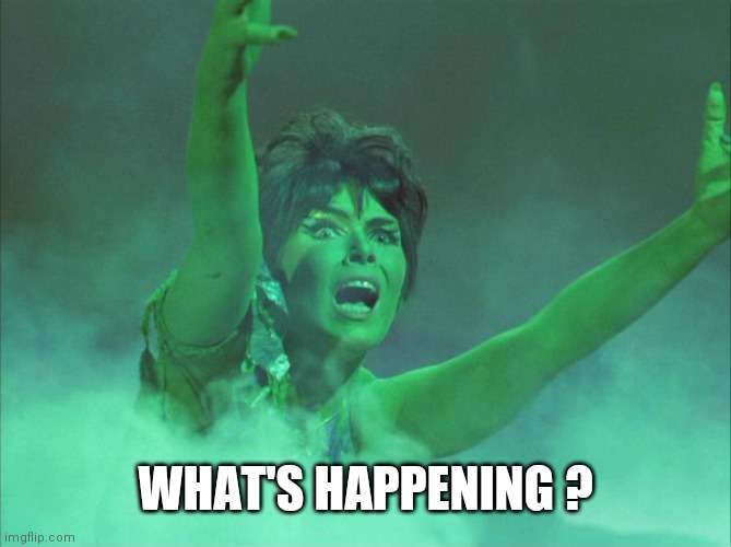 Yvonne Craig was smoking | WHAT'S HAPPENING ? | image tagged in yvonne craig was smoking | made w/ Imgflip meme maker