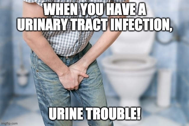 Trouble | WHEN YOU HAVE A URINARY TRACT INFECTION, URINE TROUBLE! | image tagged in bad pun | made w/ Imgflip meme maker