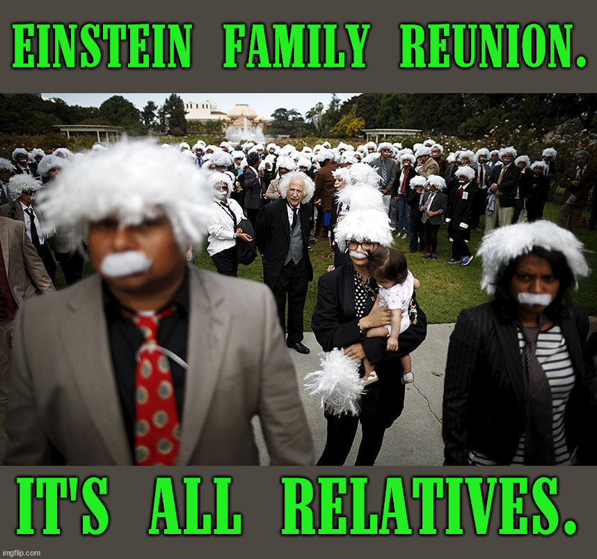 EINSTEIN FAMILY REUNION. IT'S ALL RELATIVES. | image tagged in eye roll | made w/ Imgflip meme maker