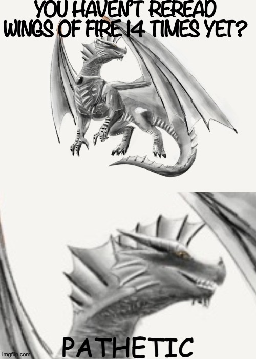 W | YOU HAVEN’T REREAD WINGS OF FIRE 14 TIMES YET? | image tagged in armor pathetic,wings of fire,wof | made w/ Imgflip meme maker