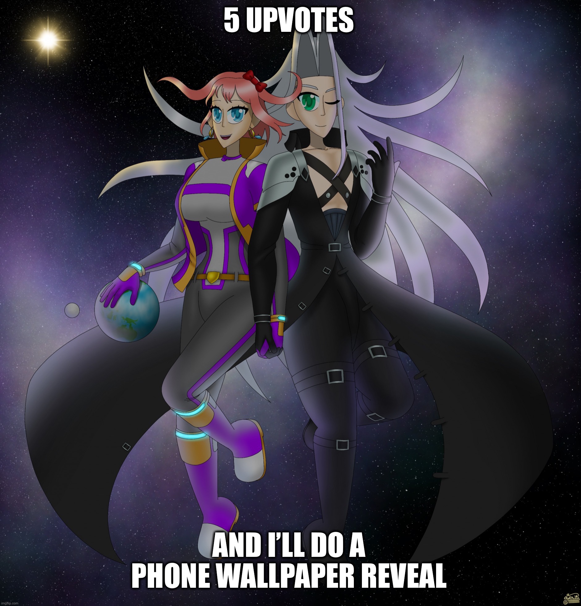 Sayori and Sephiroth | 5 UPVOTES; AND I’LL DO A PHONE WALLPAPER REVEAL | image tagged in sayori and sephiroth | made w/ Imgflip meme maker