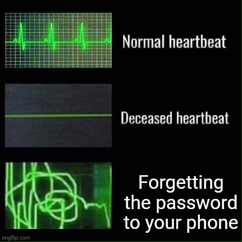 Heart beat meme | Forgetting the password to your phone | image tagged in heart beat meme | made w/ Imgflip meme maker