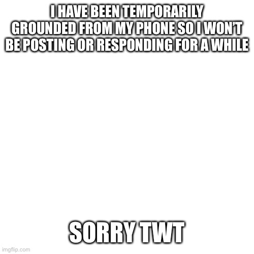 POV: oops | I HAVE BEEN TEMPORARILY GROUNDED FROM MY PHONE SO I WON’T BE POSTING OR RESPONDING FOR A WHILE; SORRY TWT | image tagged in memes,blank transparent square | made w/ Imgflip meme maker