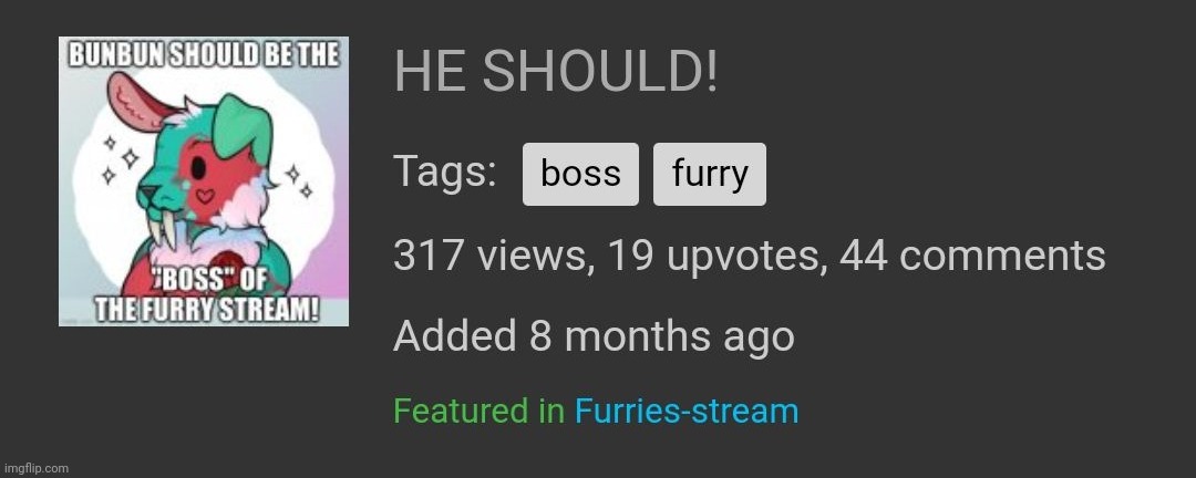 I knew it! I was the first to say it! | image tagged in furry,yes | made w/ Imgflip meme maker