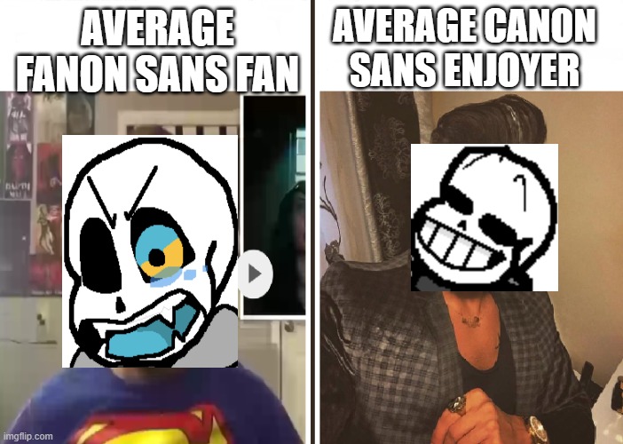 Average Fan vs Average Enjoyer | AVERAGE CANON SANS ENJOYER; AVERAGE FANON SANS FAN | image tagged in average fan vs average enjoyer | made w/ Imgflip meme maker