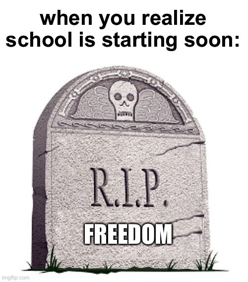 lol sadness noises | when you realize school is starting soon:; FREEDOM | image tagged in rip | made w/ Imgflip meme maker