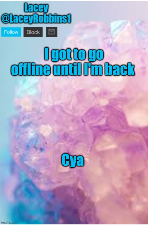 Lacey announcement template | I got to go offline until I'm back; Cya | image tagged in lacey announcement template | made w/ Imgflip meme maker