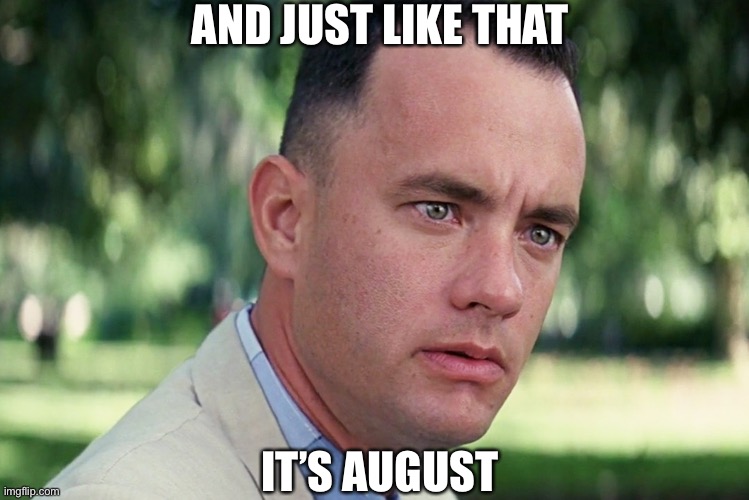 And Just Like That Meme | AND JUST LIKE THAT; IT’S AUGUST | image tagged in memes,and just like that | made w/ Imgflip meme maker