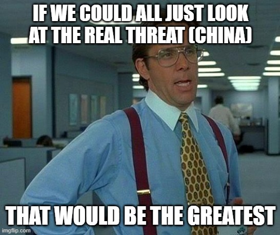 Instead of constant bickering | IF WE COULD ALL JUST LOOK AT THE REAL THREAT (CHINA); THAT WOULD BE THE GREATEST | image tagged in memes,that would be great,china | made w/ Imgflip meme maker
