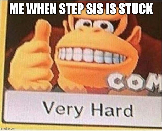 Very Hard Donkey Kong | ME WHEN STEP SIS IS STUCK | image tagged in very hard donkey kong | made w/ Imgflip meme maker