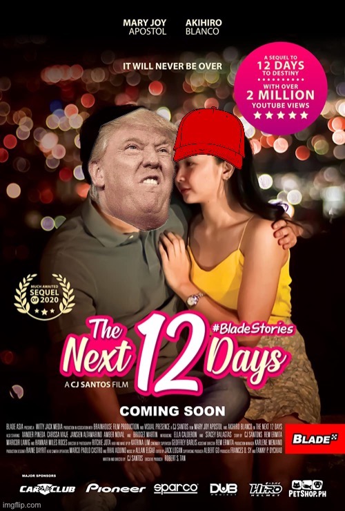 Trump will be President in 12 days, allegedly — but even if he’s not, “it will never be over.” | image tagged in trump 12 days,12 days | made w/ Imgflip meme maker