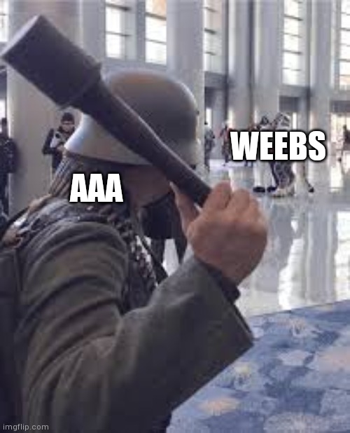 Yeet the stielhandgranate | WEEBS; AAA | image tagged in german soldier throwing grenade at furries | made w/ Imgflip meme maker