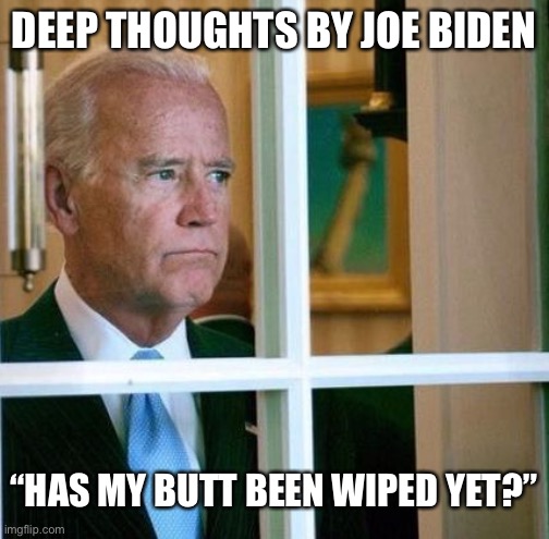 Deep State Thoughts by Joe Biden | DEEP THOUGHTS BY JOE BIDEN; “HAS MY BUTT BEEN WIPED YET?” | image tagged in sad joe biden,bumwipe | made w/ Imgflip meme maker