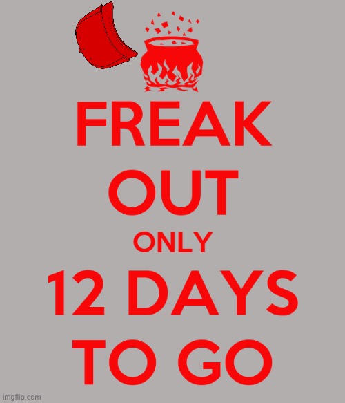 Only 12 days till Orange Man! Time to start freaking out!! | image tagged in freak out only 12 days to go | made w/ Imgflip meme maker