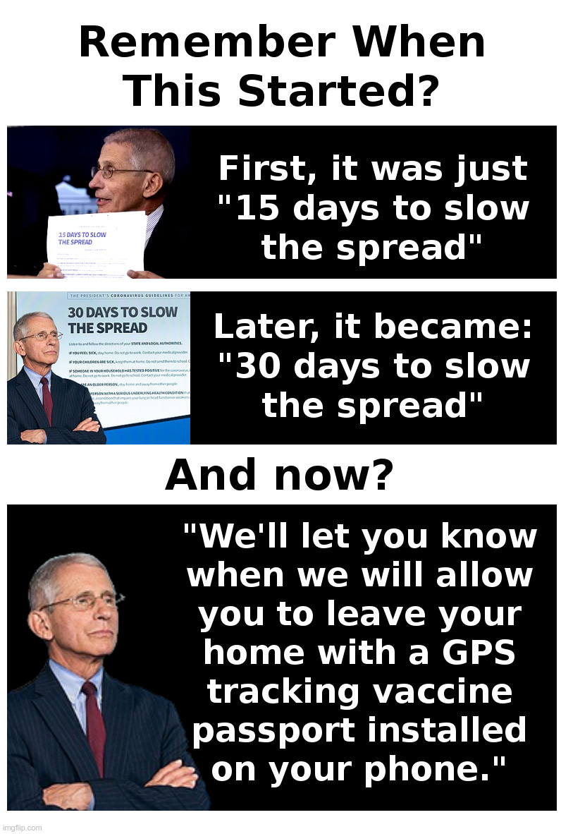From "15 Days To Slow The Spread" To "Forever" | image tagged in covid,fauci,joe biden,democrats,vaccines,tyranny | made w/ Imgflip meme maker