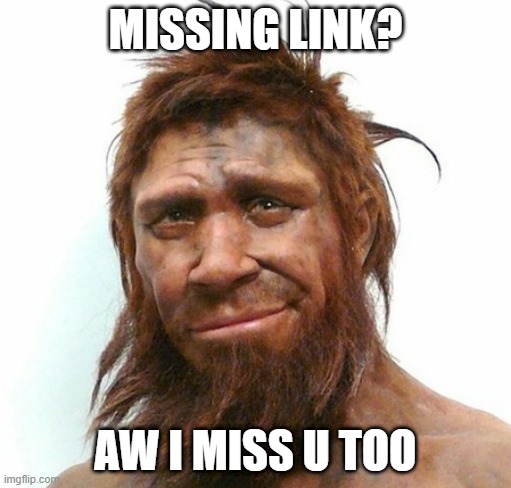 missing u | MISSING LINK? AW I MISS U TOO | image tagged in missing link | made w/ Imgflip meme maker