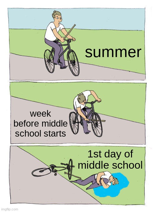 why's this so true | summer; week before middle school starts; 1st day of middle school | image tagged in memes,bike fall | made w/ Imgflip meme maker
