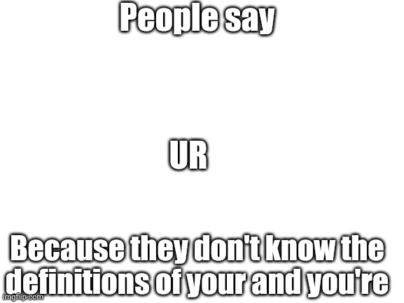 You can't lie | People say; UR; Because they don't know the definitions of your and you're | image tagged in blank white template | made w/ Imgflip meme maker
