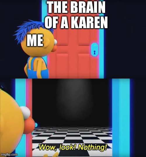 What’s wrong with people | THE BRAIN OF A KAREN; ME | image tagged in wow look nothing | made w/ Imgflip meme maker
