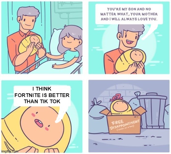 Some things are better left unsaid. lol | I THINK FORTNITE IS BETTER THAN TIK TOK | image tagged in tiktok,fortnite,baby | made w/ Imgflip meme maker