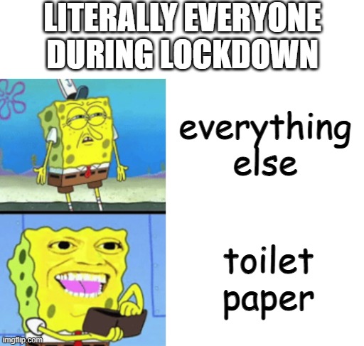 LITERALLY EVERYONE DURING LOCKDOWN; everything else; toilet paper | image tagged in spongebob | made w/ Imgflip meme maker