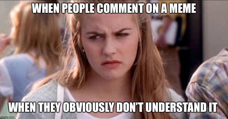 clueless |  WHEN PEOPLE COMMENT ON A MEME; WHEN THEY OBVIOUSLY DON’T UNDERSTAND IT | image tagged in clueless | made w/ Imgflip meme maker