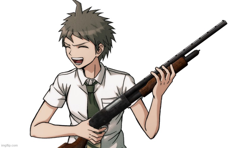 E | image tagged in hajime with a gun | made w/ Imgflip meme maker