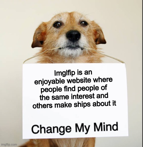 Change My Mind Dog | Imglfip is an enjoyable website where people find people of the same interest and others make ships about it | image tagged in change my mind dog | made w/ Imgflip meme maker