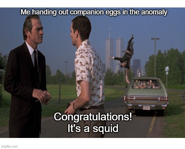 Me handing out companion eggs in the anomaly; Congratulations!
It's a squid | made w/ Imgflip meme maker