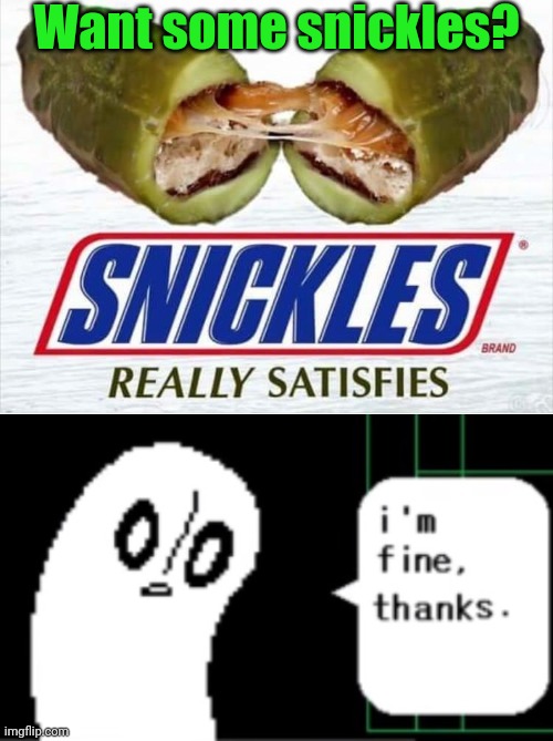 Want some snickles? | image tagged in i'm fine thanks,undertale,memes,funny | made w/ Imgflip meme maker