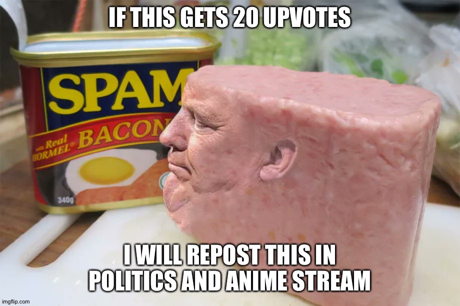 IF THIS GETS 20 UPVOTES; I WILL REPOST THIS IN POLITICS AND ANIME STREAM | made w/ Imgflip meme maker