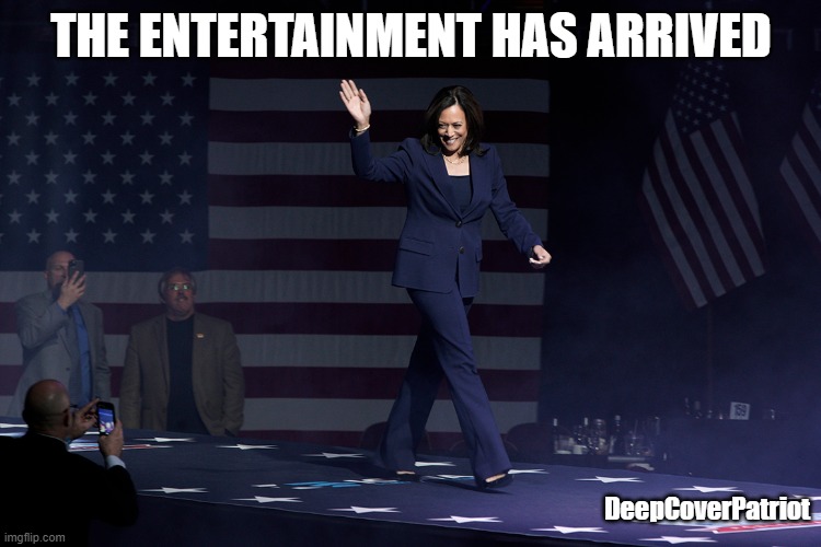 THE ENTERTAINMENT HAS ARRIVED; DeepCoverPatriot | image tagged in kamala harris | made w/ Imgflip meme maker
