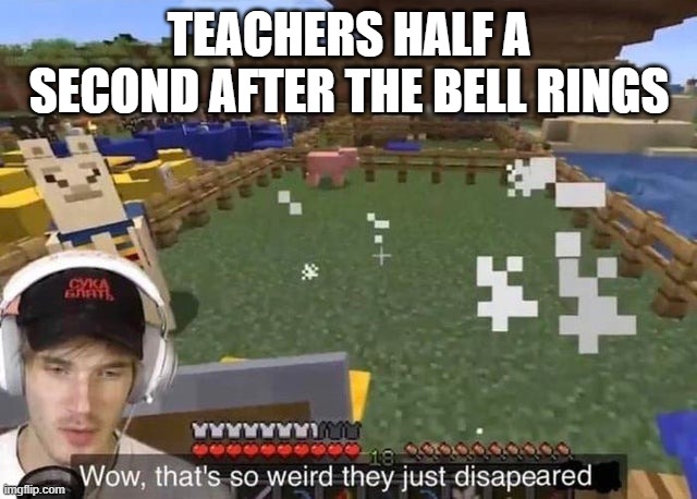 school classes in a nutshell |  TEACHERS HALF A SECOND AFTER THE BELL RINGS | image tagged in wow that's so weird they just disappeared | made w/ Imgflip meme maker