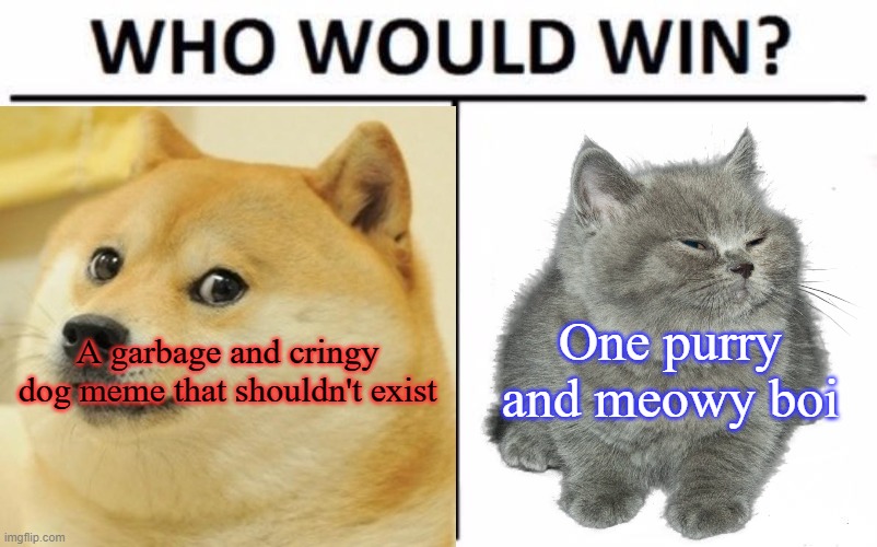 dogs shouldn't exist at all | One purry and meowy boi; A garbage and cringy dog meme that shouldn't exist | image tagged in memes,so true memes,cats,cats are awesome,dogs are garbage | made w/ Imgflip meme maker