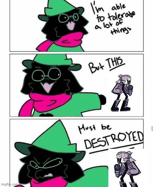 I just find the ruv remaster looks like he hasn’t had his coffee in three years | image tagged in ralsei destroy | made w/ Imgflip meme maker