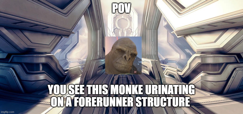 POV; YOU SEE THIS MONKE URINATING ON A FORERUNNER STRUCTURE | made w/ Imgflip meme maker
