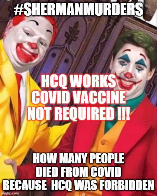 #SHERMANMURDERS; HCQ WORKS
COVID VACCINE
NOT REQUIRED !!! HOW MANY PEOPLE DIED FROM COVID BECAUSE  HCQ WAS FORBIDDEN | made w/ Imgflip meme maker