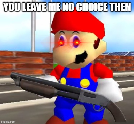 SMG4 Shotgun Mario | YOU LEAVE ME NO CHOICE THEN | image tagged in smg4 shotgun mario | made w/ Imgflip meme maker
