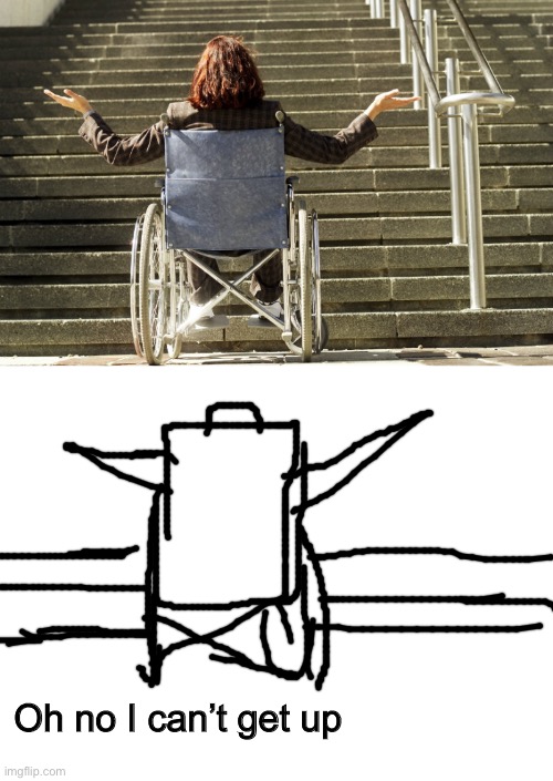 Wheelchair Stairs | Oh no I can’t get up | image tagged in wheelchair stairs,blank white template | made w/ Imgflip meme maker