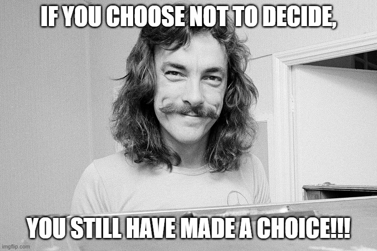 Freewill!!! | IF YOU CHOOSE NOT TO DECIDE, YOU STILL HAVE MADE A CHOICE!!! | image tagged in freewill | made w/ Imgflip meme maker