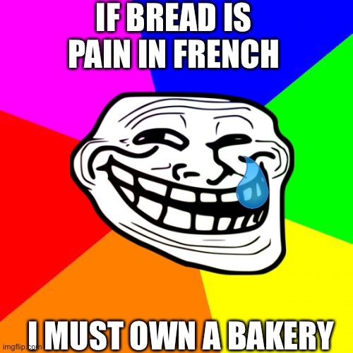 ✨ | IF BREAD IS PAIN IN FRENCH; I MUST OWN A BAKERY | image tagged in meme,yeet | made w/ Imgflip meme maker