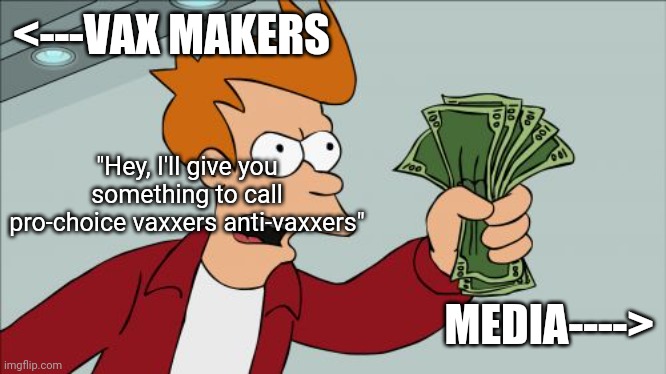 Shut Up And Take My Money Fry Meme | <---VAX MAKERS MEDIA----> "Hey, I'll give you something to call pro-choice vaxxers anti-vaxxers" | image tagged in memes,shut up and take my money fry | made w/ Imgflip meme maker