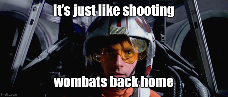 Luke Skywalker - X-Wing | It’s just like shooting wombats back home | image tagged in luke skywalker - x-wing | made w/ Imgflip meme maker